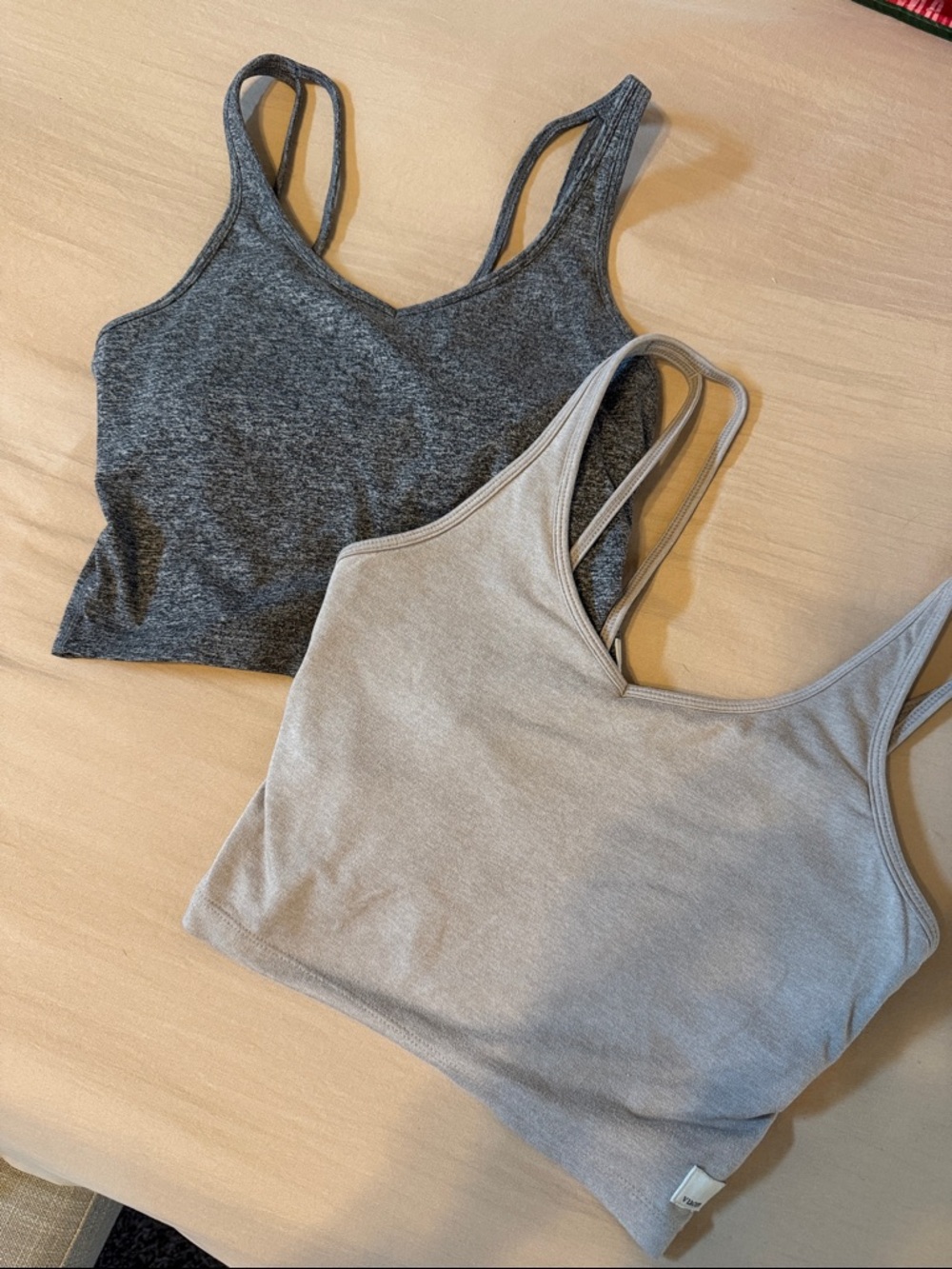 Vuori Women's Cropped Tank Tops in Charcoal and Light Gray